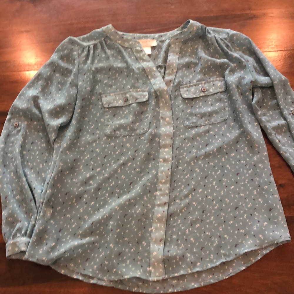 Loft outlet, petite, size small, petite, blue, sheer, print with full sleeves